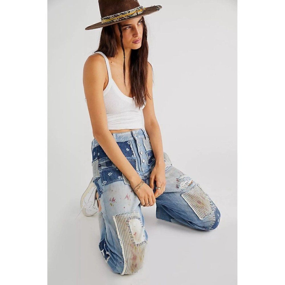NEW FREE PEOPLE Sz 27 AZALEA PATCHWORK JEANS